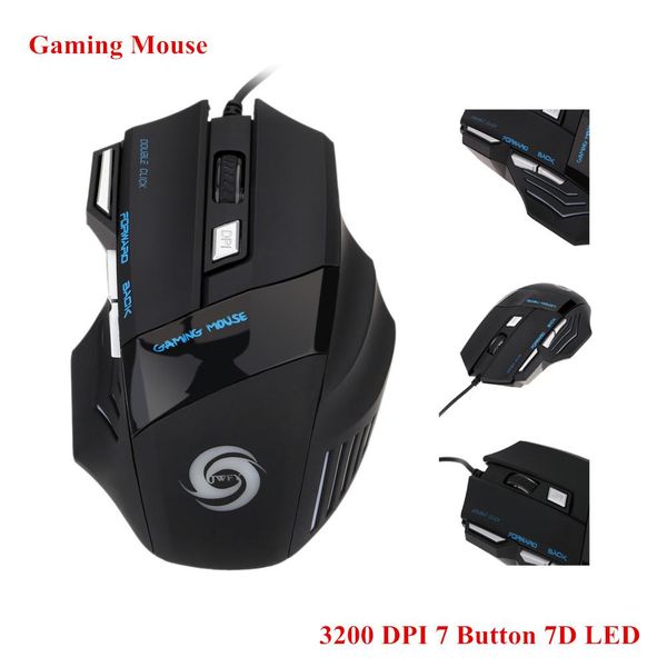 2016 Factory direct sale New Arrivel Professional 3200 DPI 7 Buttons 7D LED Optical USB Wired Gaming Mouse Mice for Laptop PC