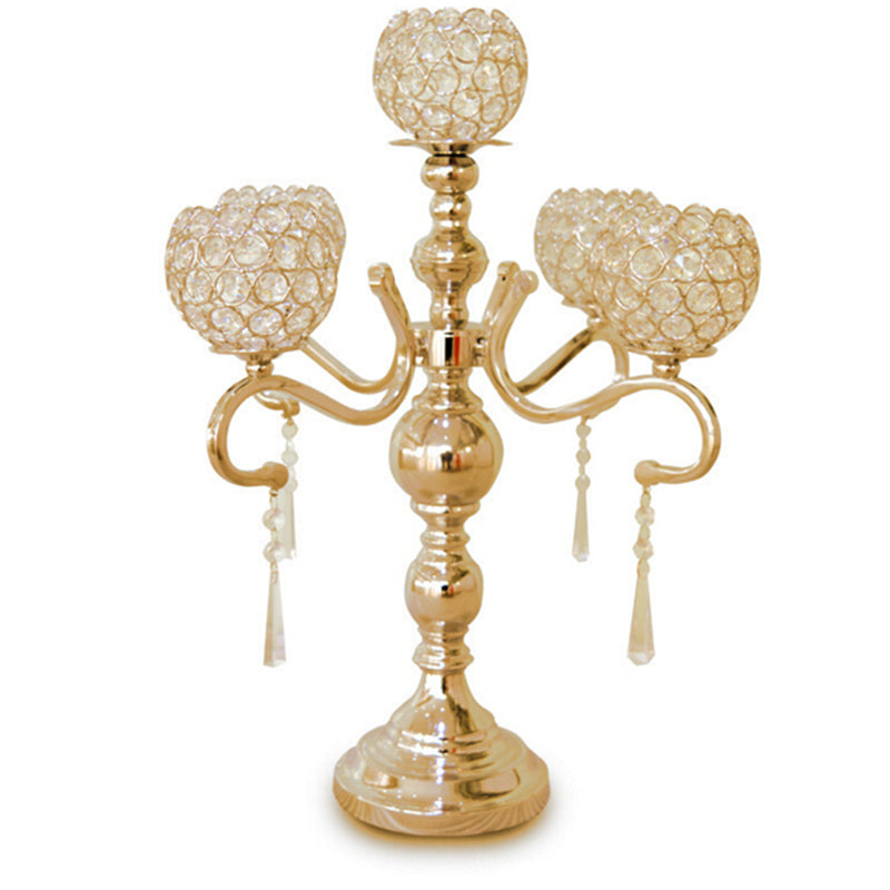 55 cm height 5-arms metal Gold- Silver candelabras with crystal pendants wedding candle holder Event centerpiece 10 pcs-lot