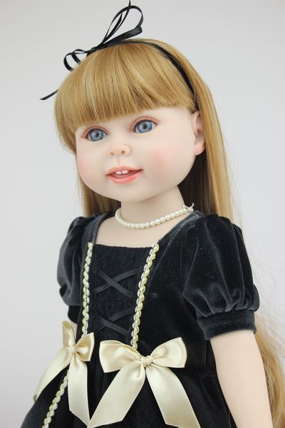 18 Inch Full Body Vinyl American Girls Realistic Reborn Dolls Wearing Dark Dress Toddlers Birthday Xmas Gift