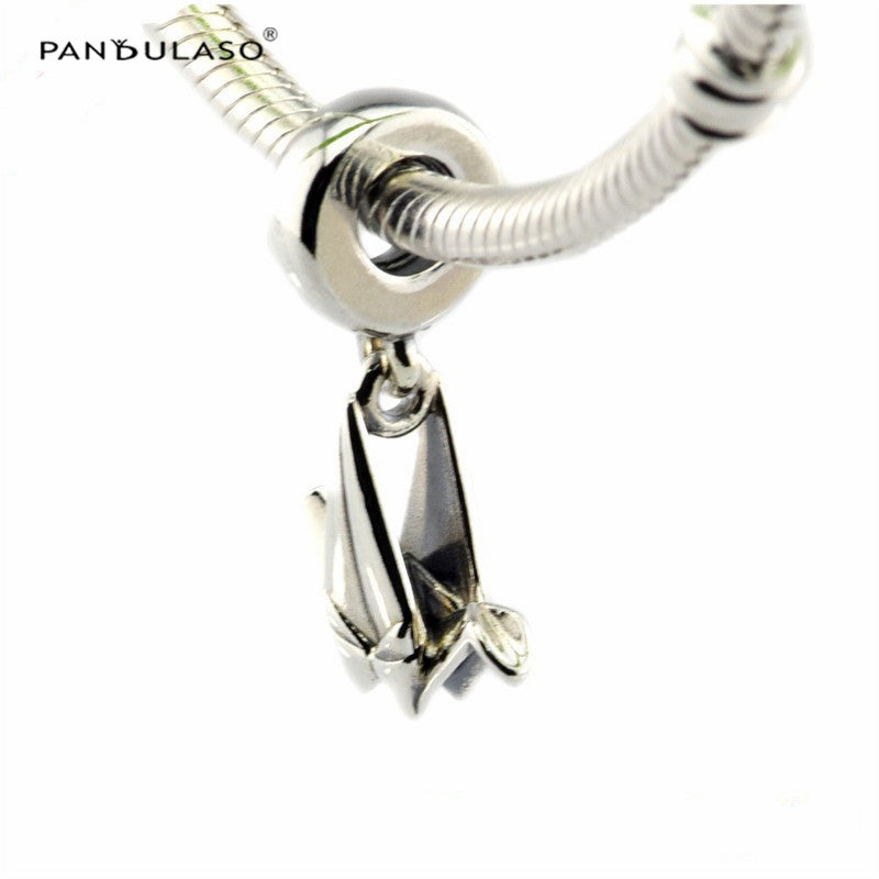 Origami Crane Paper Cranes Dangle Beads Sterling Silver Jewelry Fits Pandora Bracelet For Woman DIY Fashion Female Europe Present