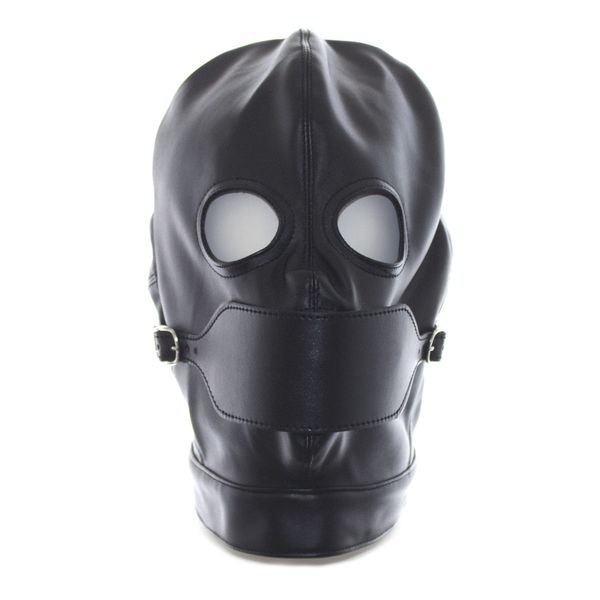 Adult Toys Leather GIMP Full Mask Hood Open Eyes w- Mouth Ball Gag Bondage Fetish Restraint #R501