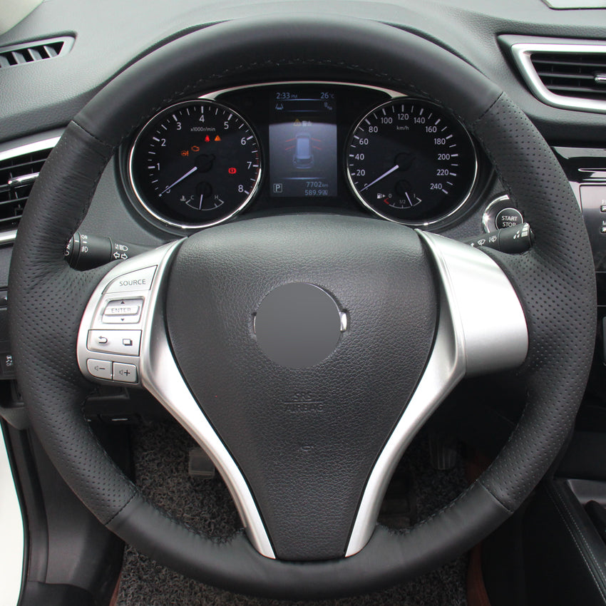 Black Leather Hand-stitched Car Steering Wheel Cover for Nissan Teana Altima 2013-2016 X-Trail QASHQAI Rogue 2014-2016 Sentra