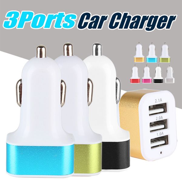 3 Ports USB Car Charger For iPhone 14 13 Pro Max Universal Travel Adapter Car Plug Triple Car USB Charger For iPad Tablet Auto Accessories i