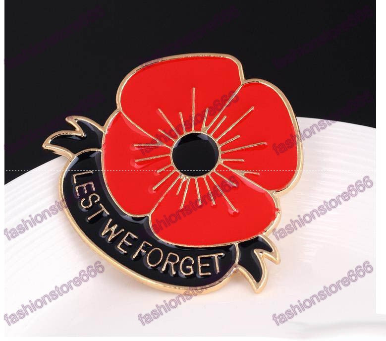 "Lest We Forget" Emaille Red Poppy Brooch Pin Badge Golden Flower Brosche Pins Remembrance Day Gift für Frauen
