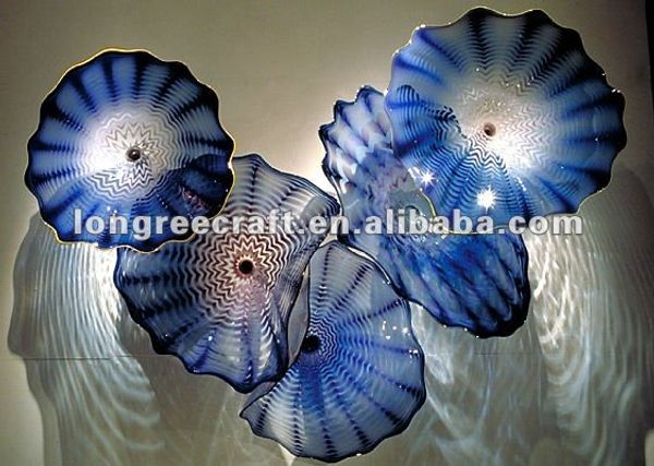 Cobalt Blue Wall Cluster Murano Glass Lamp Flower Plates Modern Style Hand Blown decor art Plate