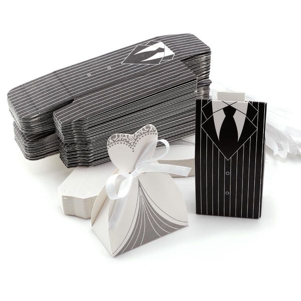 100Pcs Candy Boxes Tuxedo Dress Gown Bride and Groom Wedding Gift Candy Favor Box Party Supplies
