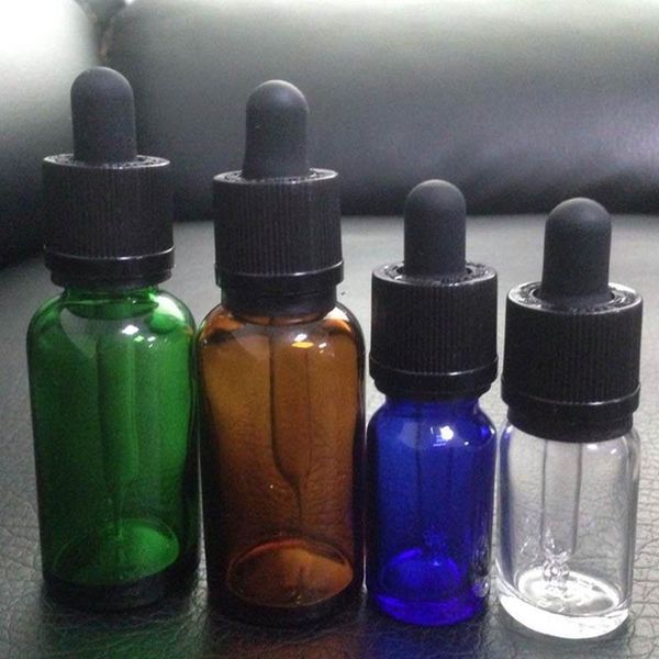30ML Glass Bottle eye drop cosmetic Liquid Juice Empty Bottles Pure Glass Dropper Round Shape With Black Child Proof Caps
