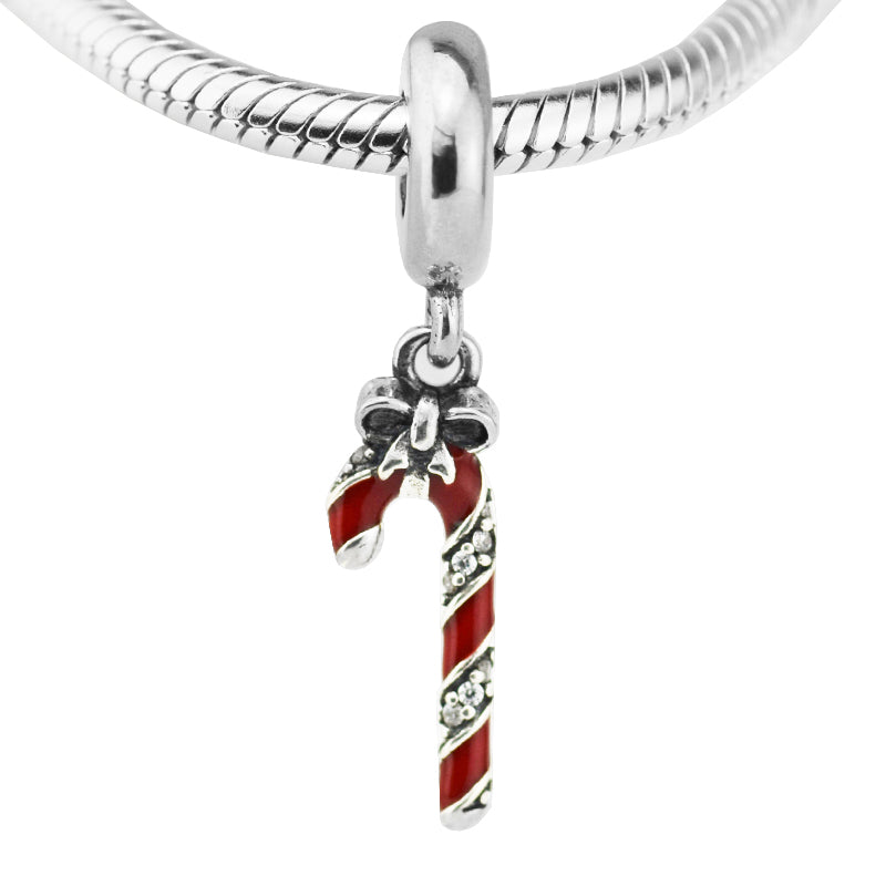 Pandulaso Christmas Sparkling Candy Cane Dangle Charm Beads For Woman DIY Original Sterling Silver Jewelry Fit Pandora Charms Bracelets