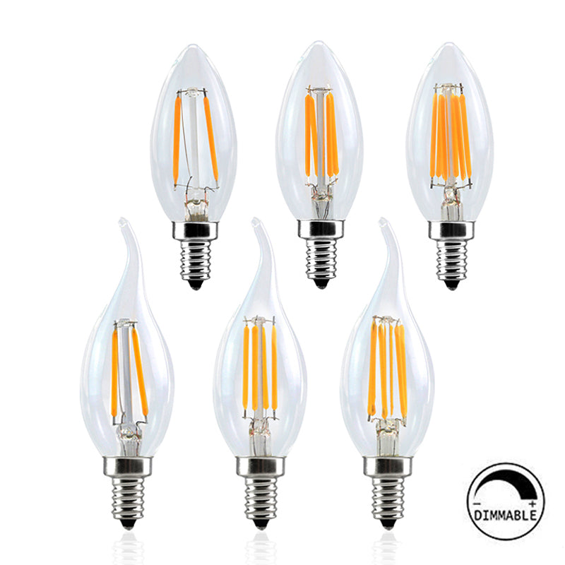 LED Bulbs Filament Dimmable AC185-265V C35 Candle 2W 4W 6W E14 Light Clear Glass 2700K 6000K For Crystal Chandeliers Pendant Floor Lights