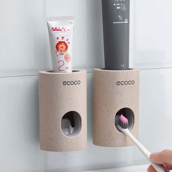 Sublimation Toothbrush Holders Automatic Toothpaste Dispenser Non-toxic Wall Hanger Mount Dust-Proof Toothpastes Squeezer Quick Take Straw T