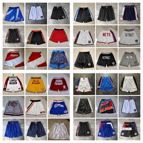 Team Basketball Shorts Just Don Retro Reward High School White City Version Wear Sport Pant With Pocket Zipper Sweatpants Hip Pop Red Blue