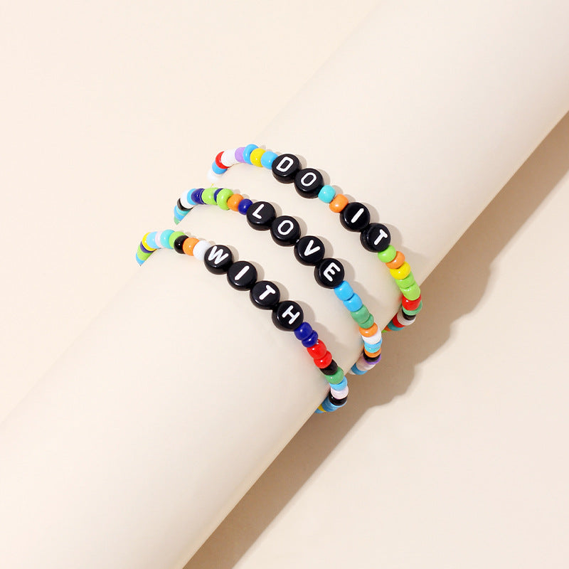 Colorful Candy Color Glass Beads Strands Bracelet DO IT Love Bangle Jewelry
