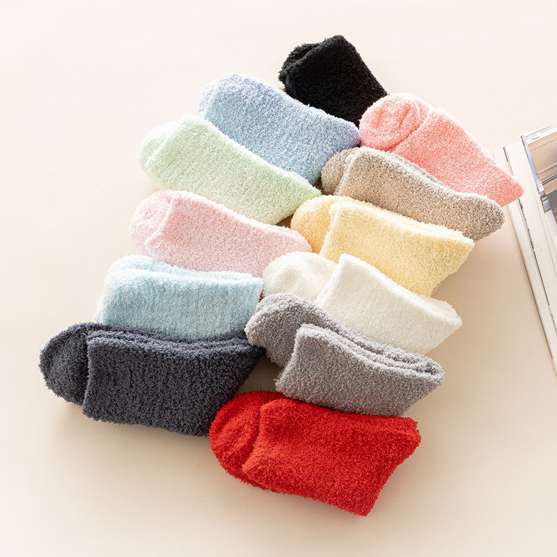Winter Autumn Women&#039;s Socks Candy Color Thickened Wool Cashmere Tube Terry Fuzzy Cozy Casual Floor Socks