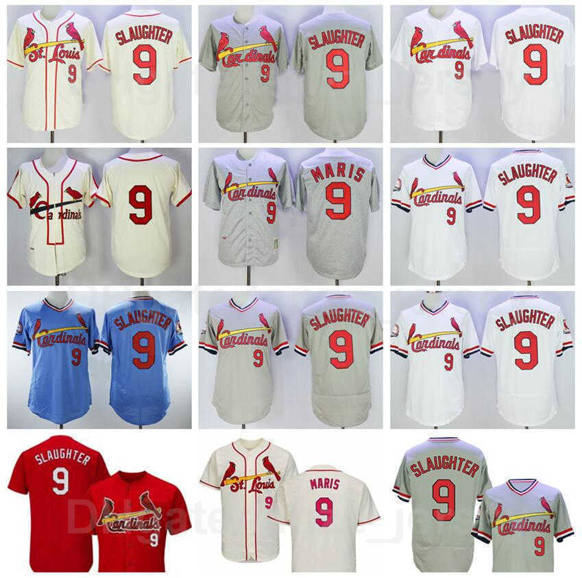 Man Retro Baseball 9 Enos Slaughter Vintage Jerseys Red White Grey Blue Beige Team Color Pullover Embroidery And Stitching Flexbase Retire 1946 1967