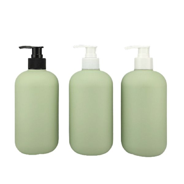 500ml Empty Round Shoulder Green Plastic Lotion Bottle Black White Pump Cosmetic Packaging Shampoo Shower Gel Refillable Container