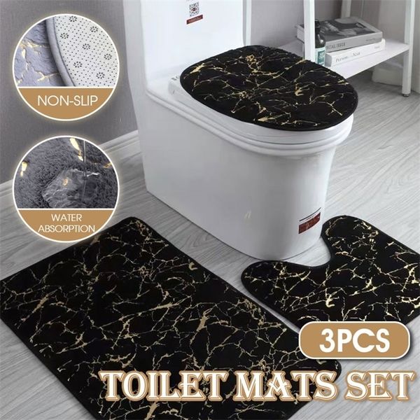 Home Toilet Mats Living Room Bathroom Set Gold Printing Anti Slip Rugs Bedroom Print Rug Shower Mat Bath Mats Bathroom 220511