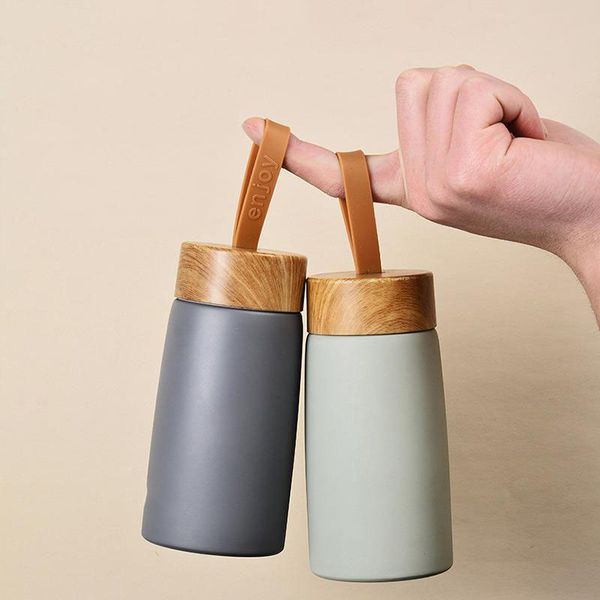 280ml Creative Wood Grain 304 Stainless Steel Mug Portable Drinking Bottle Vacuum Water Cup Cute Mini Tumbler Drinkware Customizable Pattern