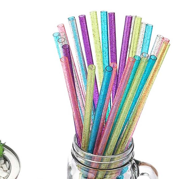 Plastic Reusable Drinking Straw Glitter Straws for Cups Food Grade 7.3*260mm PP Straight Durable straws 1bag-20pcs