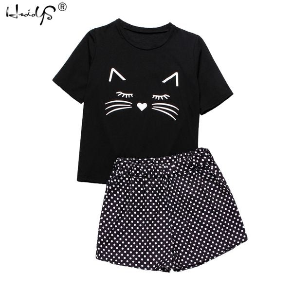 Womens Homewear Cute Cartoon Printed Pajamas Set Casual Short Sleeve T-Shirt Sleepwear Nightwear Summer Pyjama For Women 220329