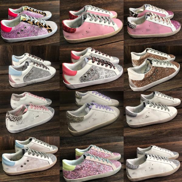 Super Star Sneakers Designer Women Shoes fashion pink-gold glitter Classic White Do-old Dirty Casual Shoe