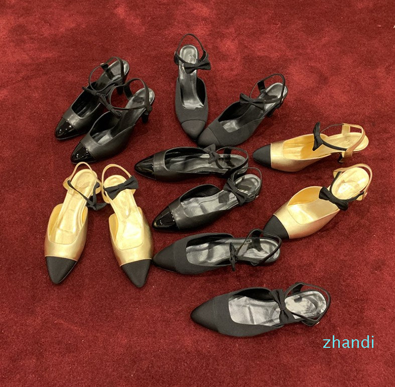 2022-Sandals Hardware Buckle Bowknot Pearl Accessories Hollow High Heel Retro Women&#039;s Shoes Elastic Band Details Ladies