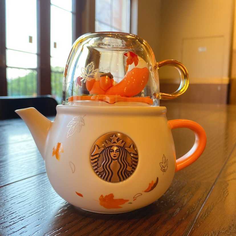 Starbucks 2021 Mid Autumn Festival New Limited autumn forest Mermaid bronze household tea making Teapot Set Cup