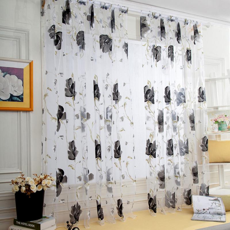 Curtain & Drapes 1 PCS Vines Leaves Tulle Door Window Net Curtains Slot Top Plain Floral For Screen Windows Home Supplies