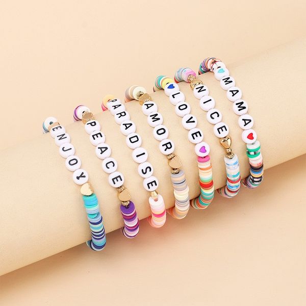 Colorful Polymer Clay Disc Beads Strands Bracelet INS Style Initial Bead Bracelets for Summer Women Gift