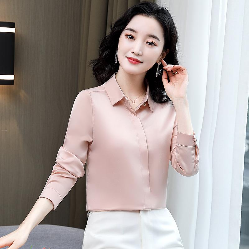 Women&#039;s Blouses & Shirts 2022 Women Long Sleeve Blouse Korean Silk Top Plus Size Woman Satin White Elegant Basic 3XL Blusa