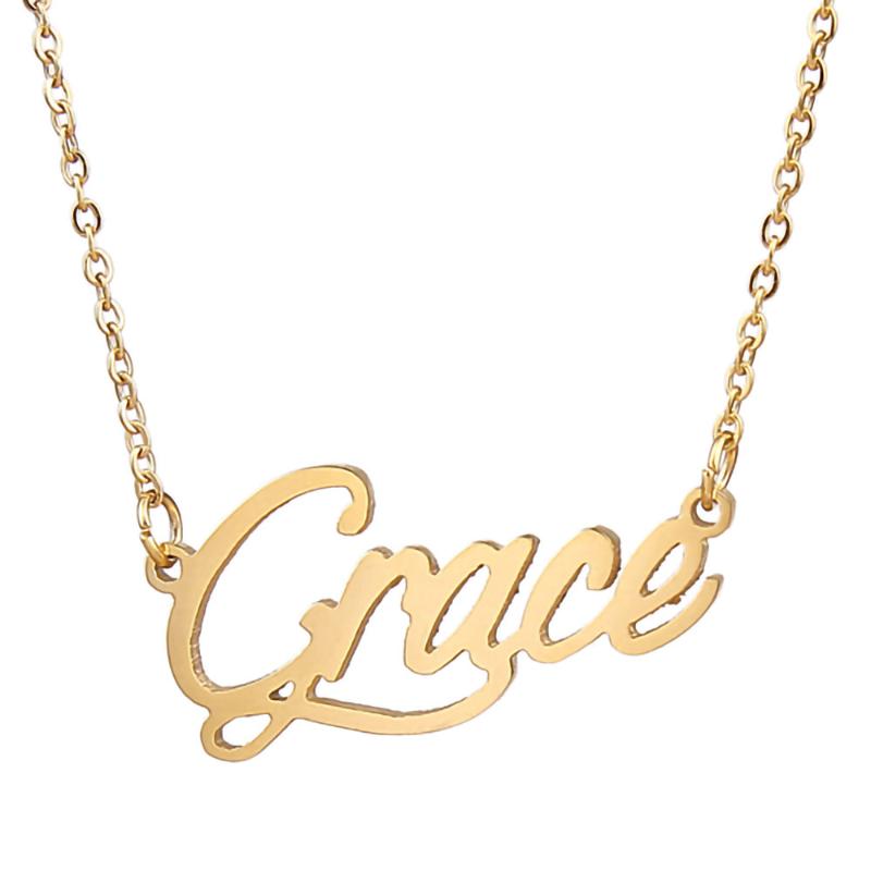 Pendant Necklaces Grace Name Necklace Personalised Stainless Steel Women Choker 18k Gold Plated Alphabet Letter Jewelry Friends Gift
