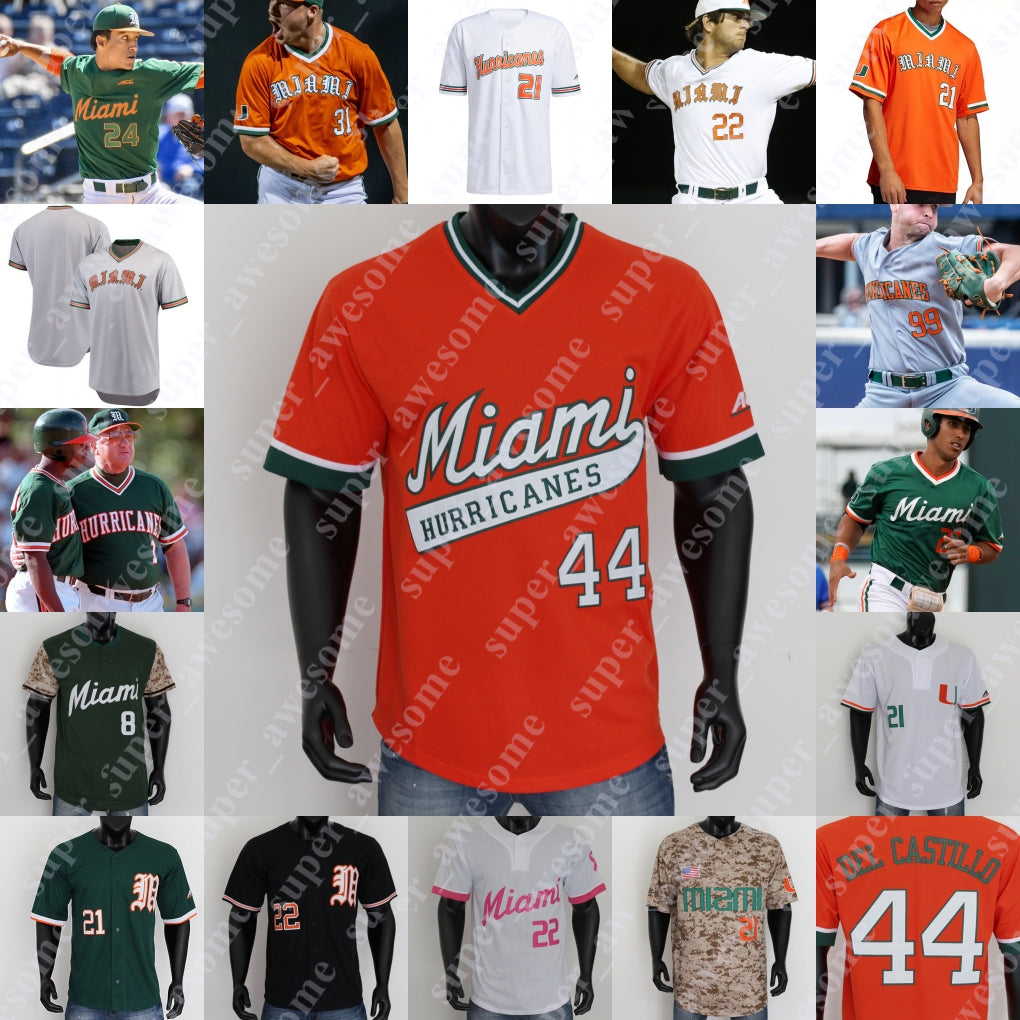 NCAA Miami Hurricanes Baseball Jersey CJ Kayfus Dominic Pitelli Yohandy Morales Dorian Gonzalez Jr Maxwell Romero Jr Jacob Burke Edgardo Villegas Ka