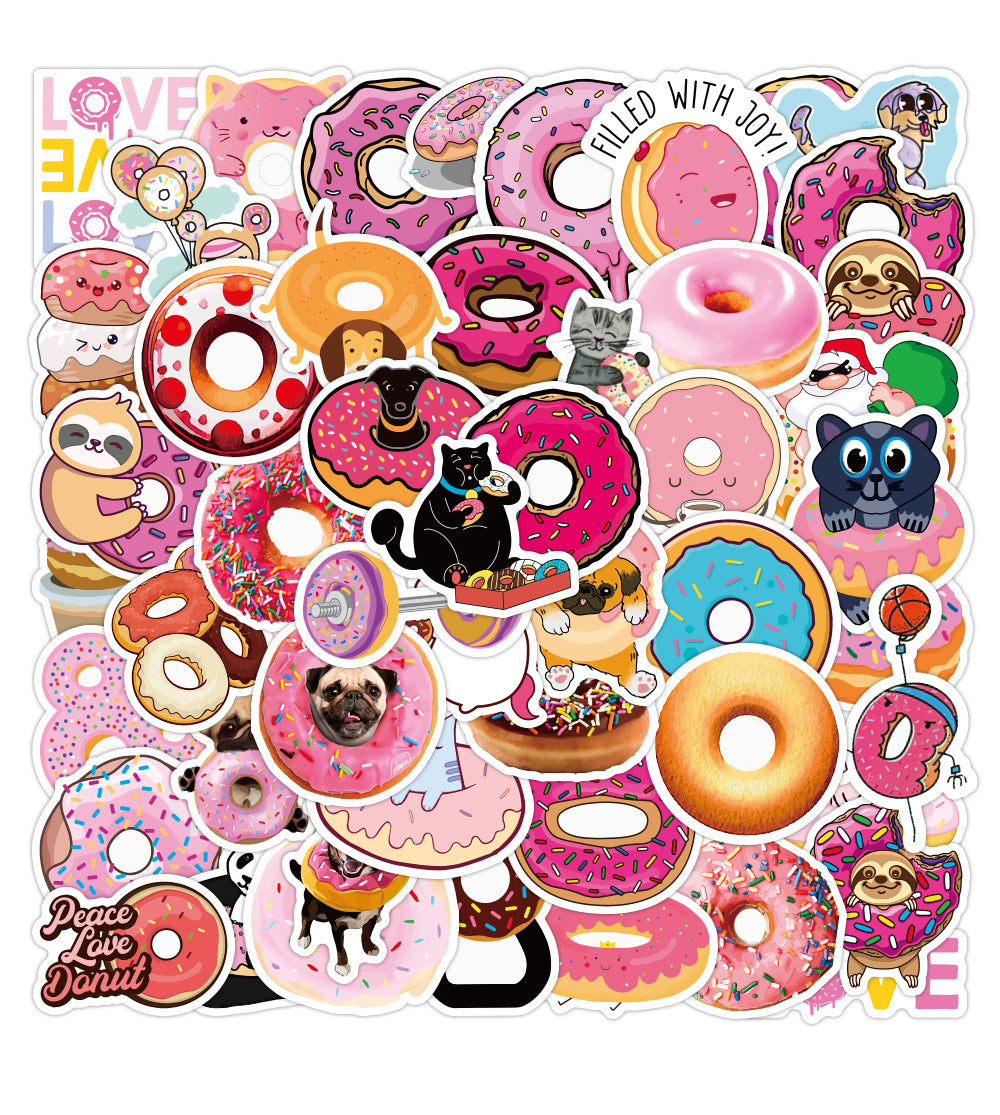 50Pcs Cartoon Donut Pink Food Cute Stickers Aesthetics For Kids Water Bottle Kawaii Diy Kids Toys Laptop Phone Case Luggage Baby Scrapbooking Skateb