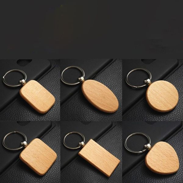 Party Favor Creative Wooden Keychain tool Chains Round Square Rectangle Shape Blank Wood Key Rings DIY Holders Gifts DH5788