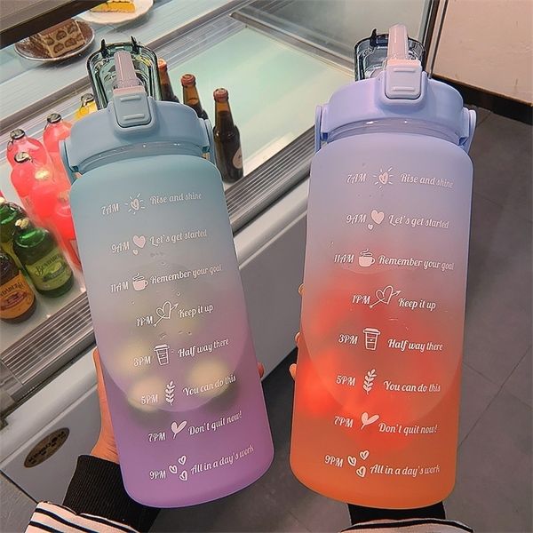 water bottle 2L Large Capacity Outdoor Sports Water Bottle High Temperature Plastic Water Cup Time Scale Frosted Fitness Student Couple Cup