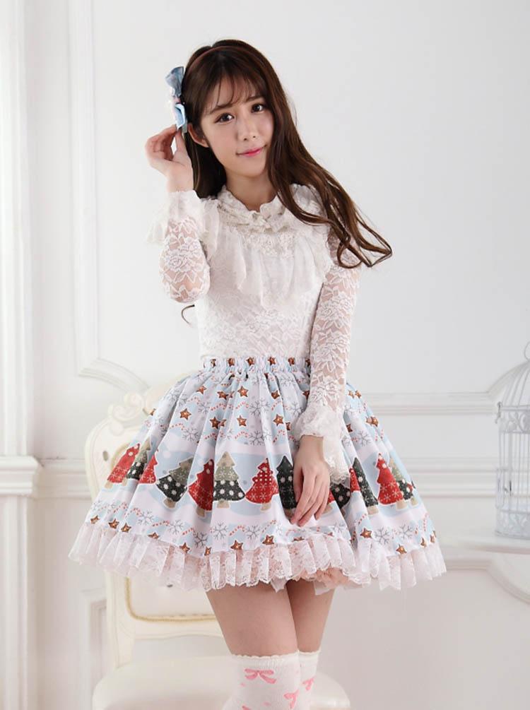 Skirts Christmas Women Winter Tree Print Super Cute Lolita Princess Skirt Girls Year Party High Quality Bottoms