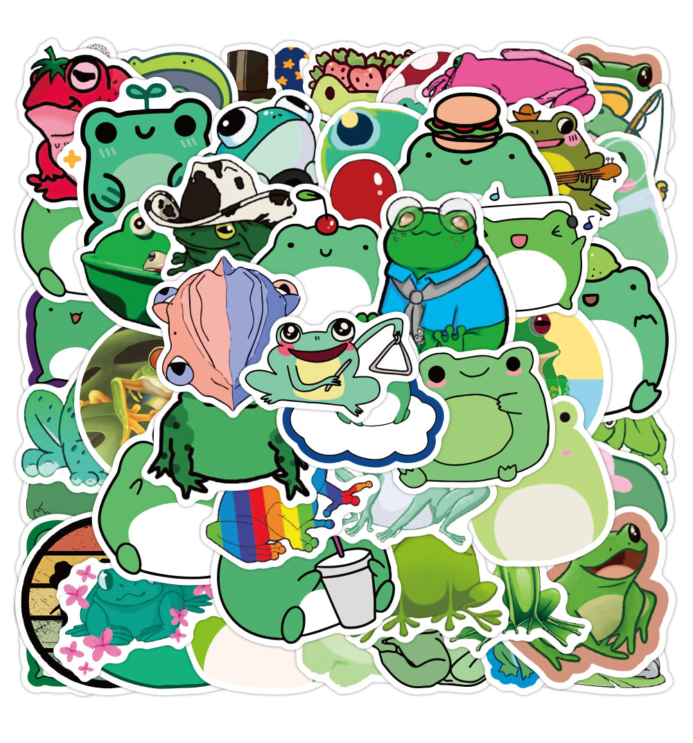 53PCS Small Frog Green Cartoon Animal Cute Sticker Aesthetic For Refrigerator Water Bottle Notebook Helmet Skateboard Graffiti Decals