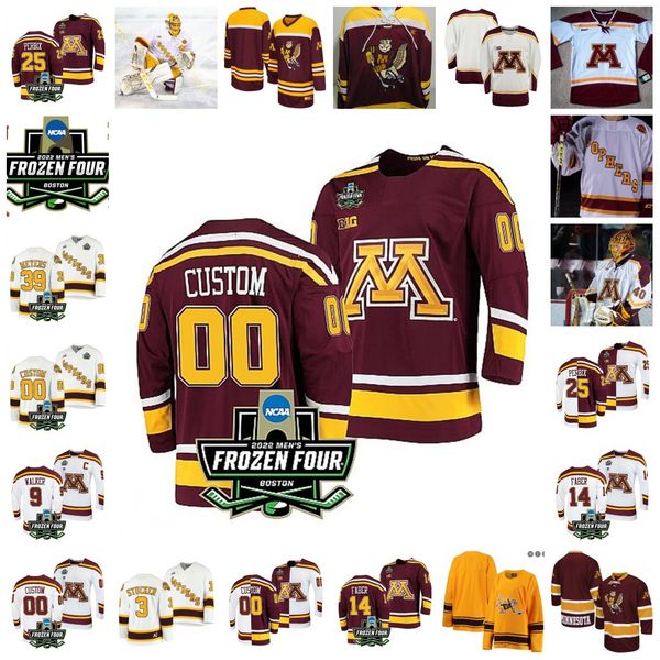 2022 NCAA Frozen Four Championship Minnesota Golden Gophers Hockey Jersey Custom 58 Sampo Ranta 40 Mat Robson 2 Tyler Nanne (C) 9 Sammy Walk