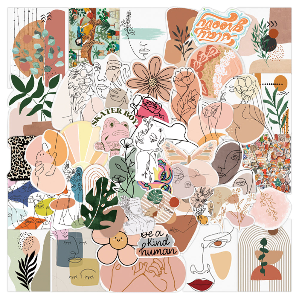 50Pcs Art Painting Vintage Aesthetic Stickers For Kids Water Bottle Luggage Diy Diary Scrapbook Laptop Phone Case Cool Decals