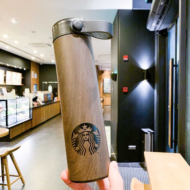 Genuine Starbucks wood grain thermos cup black rope stainless steel water cup selection of men&#039;s portable accompanying coffee cup