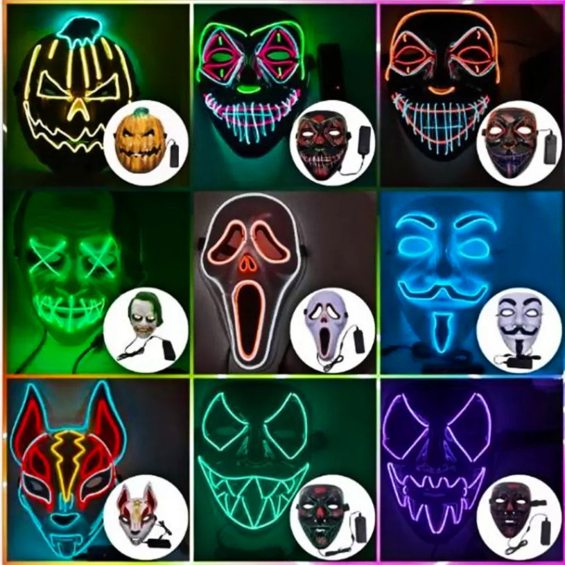Designer Glowing Face Mask Halloween Decorations Glow Cosplay Coser Masks PVC Material LED Lightning Women Men Costumes for Adults FY9585 sxa9