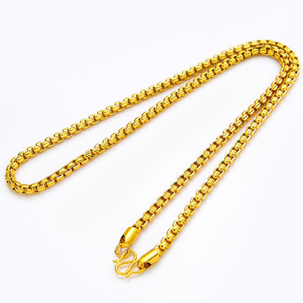 6mm Box Chain Men Necklace Solid 18k Yellow Gold Filled Classic Men Clavicle Choker Jewelry 57cm Long