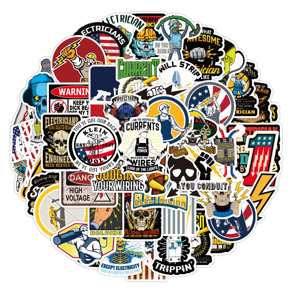 50PCS New Electrician Series Graffiti Cartoon Stickers Waterproof Luggage Computer Notebook Helmet Skateboard Cup Decals