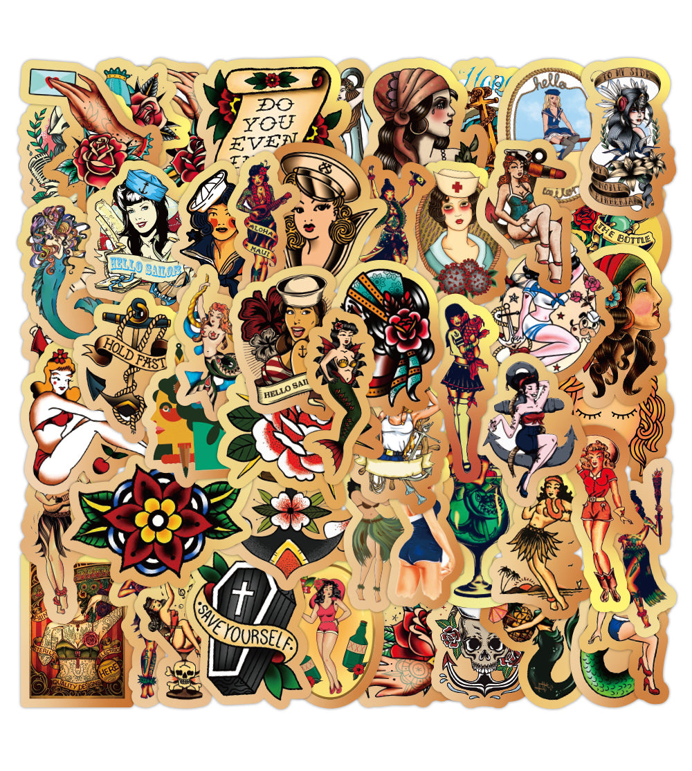 50PCS Retro Beauty Graffiti Car Sticker For Refrigerator Diy Laptop Skateboard Guitar Notebook Water Cup Luggage Aesthetic Waterproof Decals