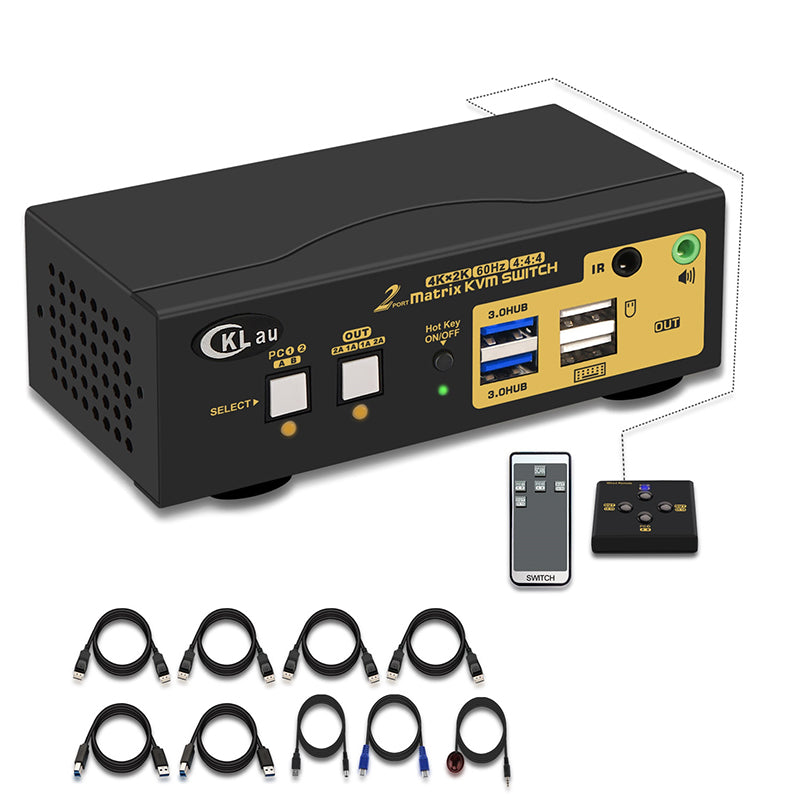 CKLau 2 Port KVM Switch Dual Monitor Displayport USB 3.0 4K 60Hz with Audio and Cables Support Simulation EDID