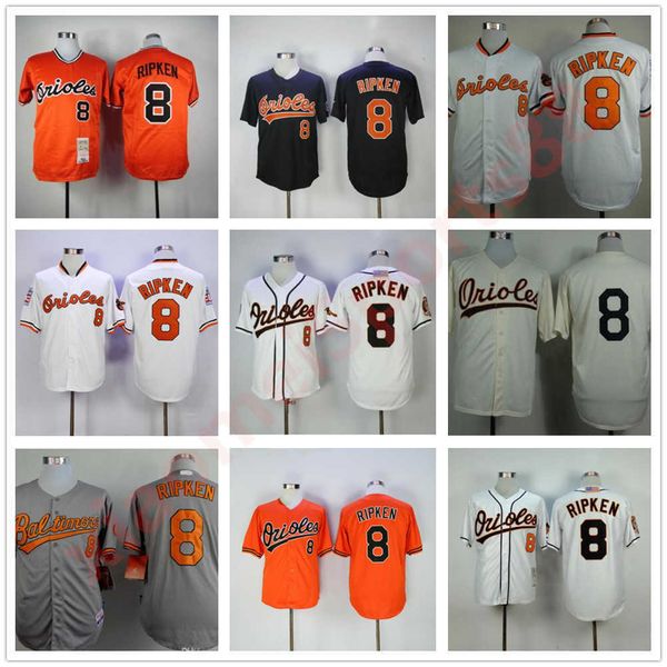 Men Women Youth Vintage Baseball 8 Cal Ripken Jr Jersey Retire 1954 1970 1982 1989 2001 Flexbase Cool Base Pullover Team Black Orange White