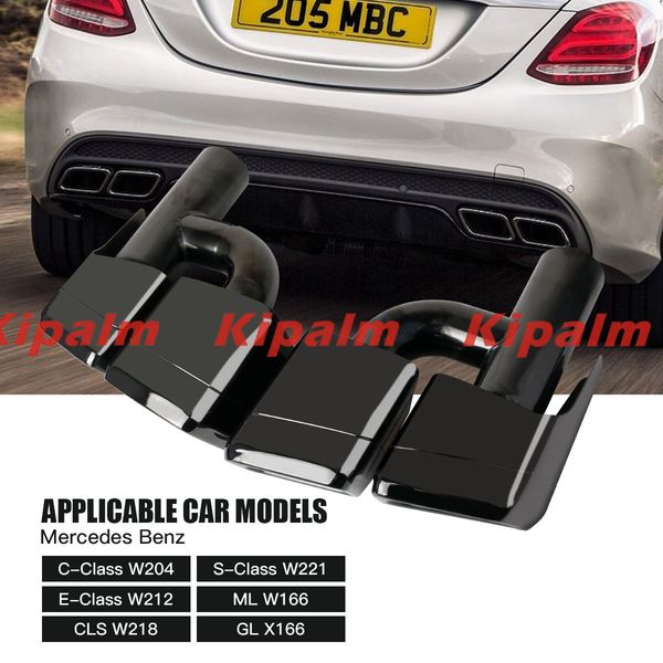 1 Pair Stainless Steel Weld-on Square Dual Exhaust Pipe Muffler Tip For Benz W212 W204 W221 W218 CLASS E-C-S C63 E63 S63 with Logo