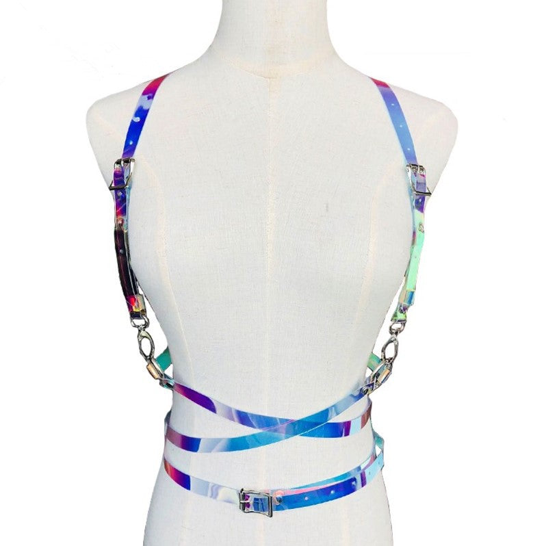 Stage Wear women color pvc Leather long belts Body Bondage Cage Sculpting Punk Harness Waist Straps Suspenders Belt for women