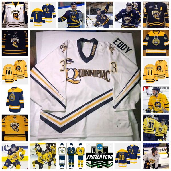 2022 NCAA Frozen Four Custom QU Quinnipiac Bobcats Hockey Jersey 6 Devon Toews 4 Connor Clifton 11 Wyatt Bongiovanni 11 Bryan Leitch 8 Chris
