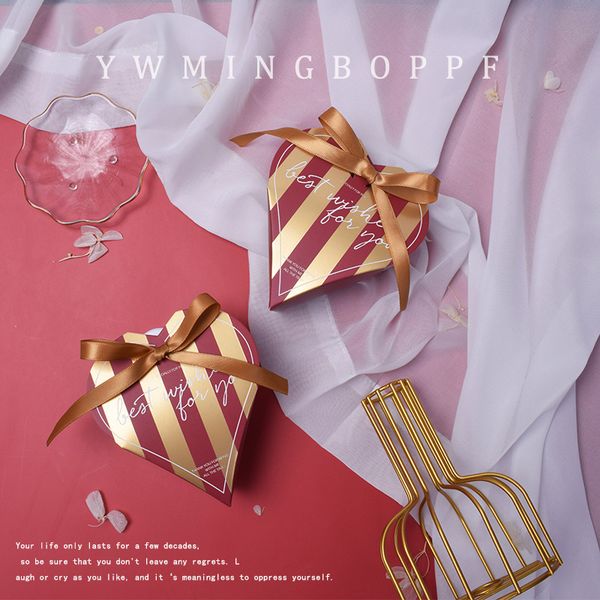 Love Heart Shape Candy Box Cardboard Gift Bags With Ribbon Chocolate Birthday Wedding Thanksgiving Day Party Supplies MJ0481