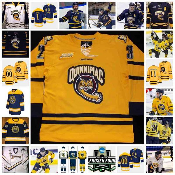 Xflsp 2022 College Frozen Four Custom QU Quinnipiac Bobcats Hockey Jersey Bryan Leitch Odeen Tufto 20 Reid Cashman 4 Connor Clifton 29 Conno